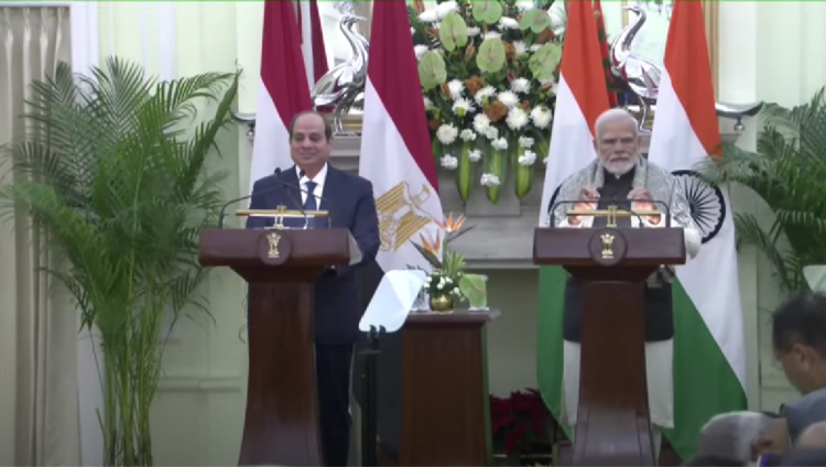 <strong>An Egypt’s President Abdel Fattah El-Sisi and Narender Modi's in a joint press meeting at Hyderabad House in New Delhi</strong>