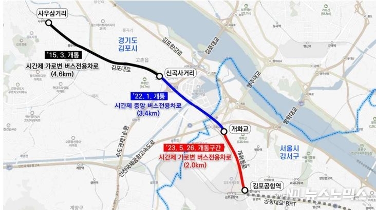 김포시~서울시 버스전용차로 구간/서울시 제공