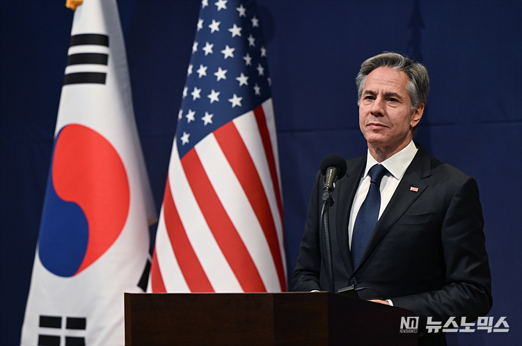 토니 블링컨 미국 국무장관이 9일 서울 종로구 외교부에서 열린 한미 외교장관 공동기자회견에 참석해 발언하고 있다. ⓒ정의철 기자(현장공동취재)