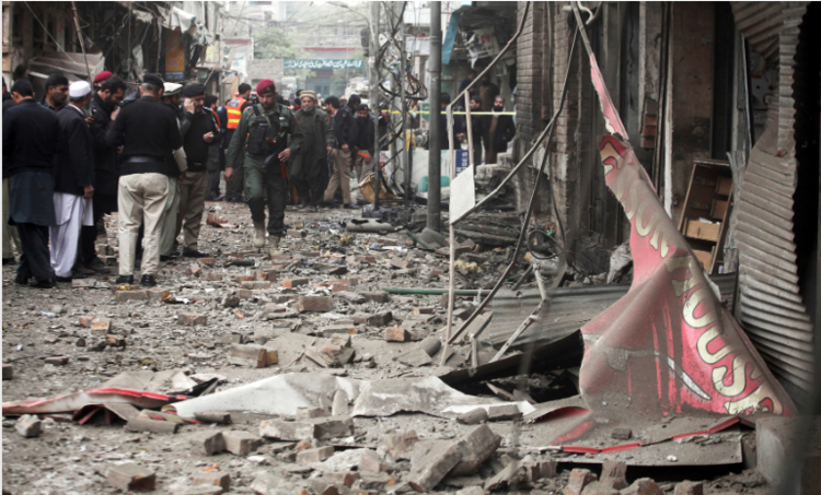 <strong>The site shows the building destruction after IED blast explosion at Warsak Road in Peshawar, Pakistan. (presentational purpose)</strong>