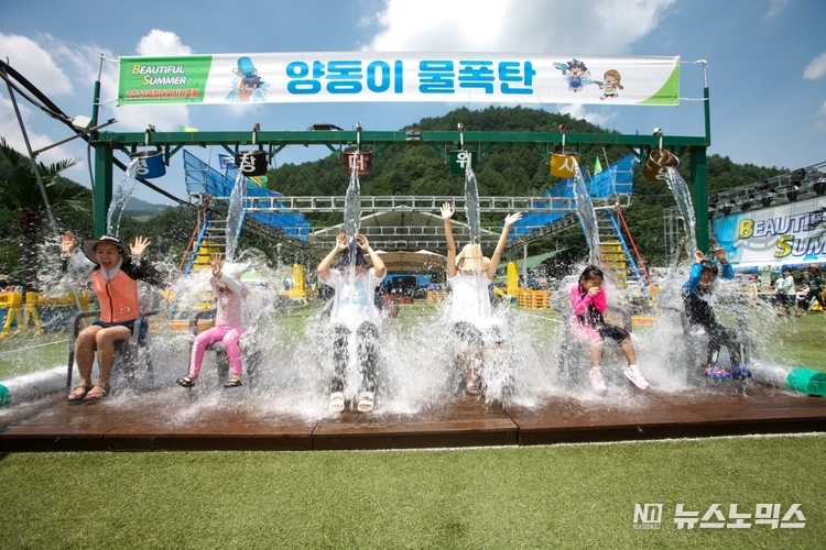 축제 프로그램 '양동이 물폭탄' 참가자들이 즐기고 있는 모습 / 사진 제공 (평창더위사냥축제위원회)