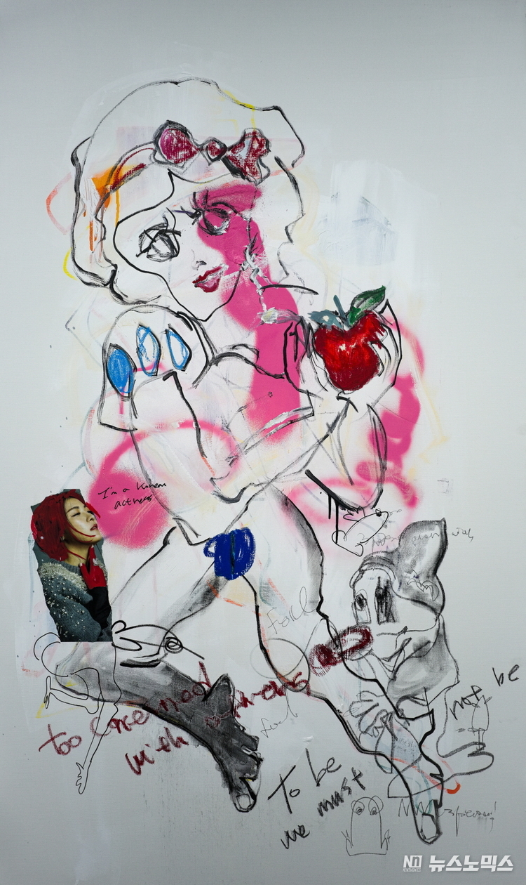 하지원 HA Jiwon Snow White’s Rebellion2024 Mixed media on canvas162.2 X 97cm.