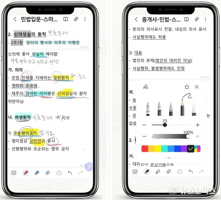 스마트폰 수험총서는 스마트폰에 내장된 앱을 이용해 교재에 마음대로 쓰고, 저장하고, 쓴 내용을 지우는 등 자유로이 필기할 수 있고, 교재 빈 공간에 키보드를 이용해 글자를 입력할 수도 있다. 종이책과는 달리 형광펜, 볼펜 등으로 표시한 것도 지울 수 있어 종이책 보다도 뛰어나다. 또한 대중교통을 이용할 때(서서 한 손으로 사용 가능)와 각종 대기시간 등 자투리 시간에 활용할 수 있기 때문에 하루에 공부시간 1~2시간을 추가로 확보할 수 있다