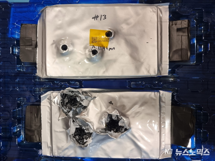 피탄충격시험(Ballistic Impact Test) 후 LTO 배터리 시료